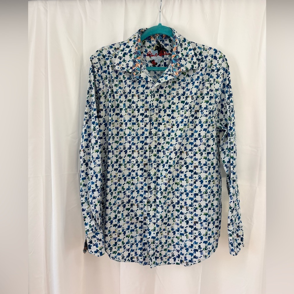Robert Graham Blue and Green Floral Casual Button Down Shirt